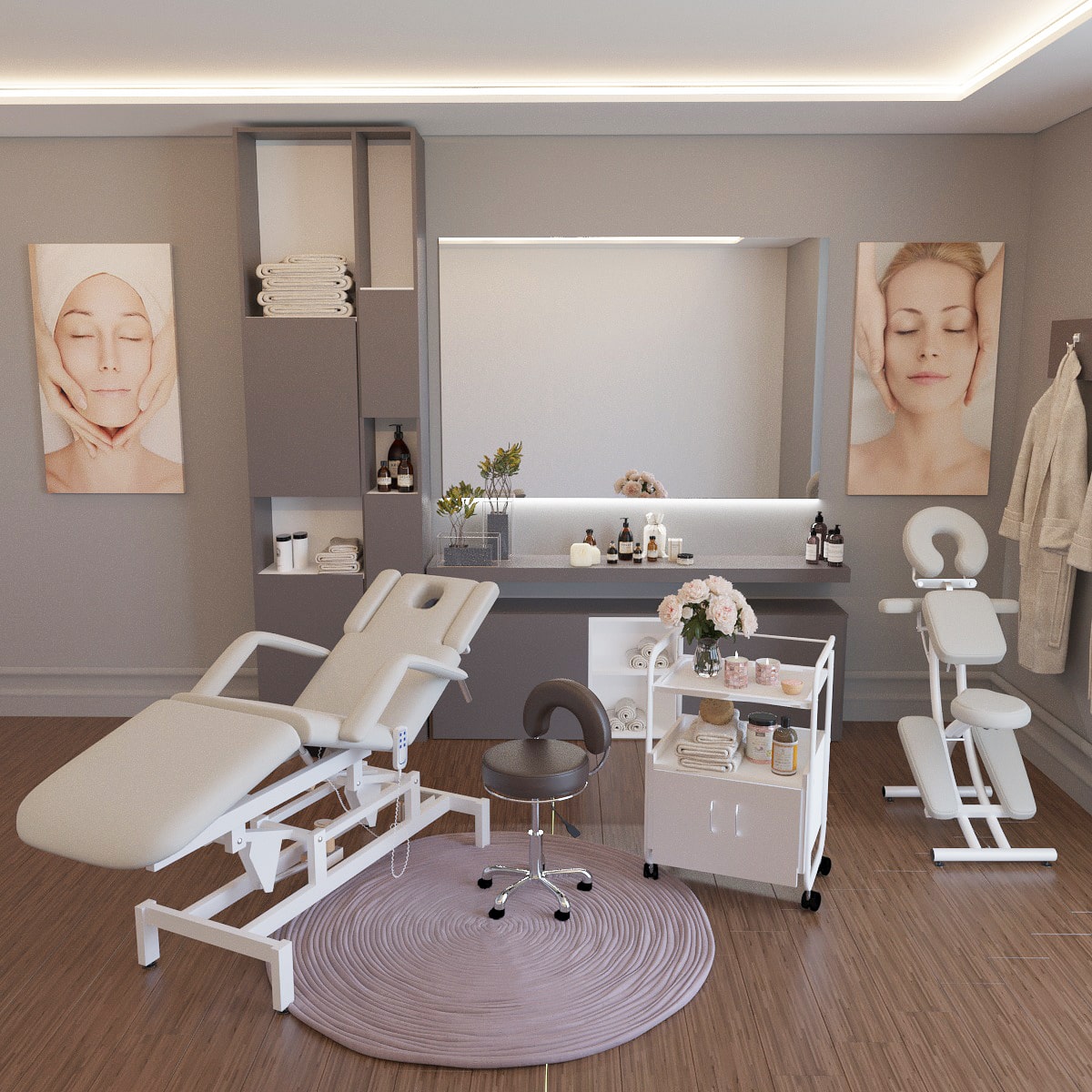 Кушетка массажная МД-849 (Элегия-3А) Серебристый, 3 мотора